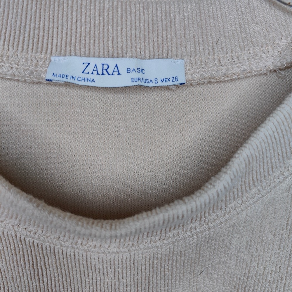 Zara Basic Solid Beige Ribbed Peplum Long Sleeve … - image 5